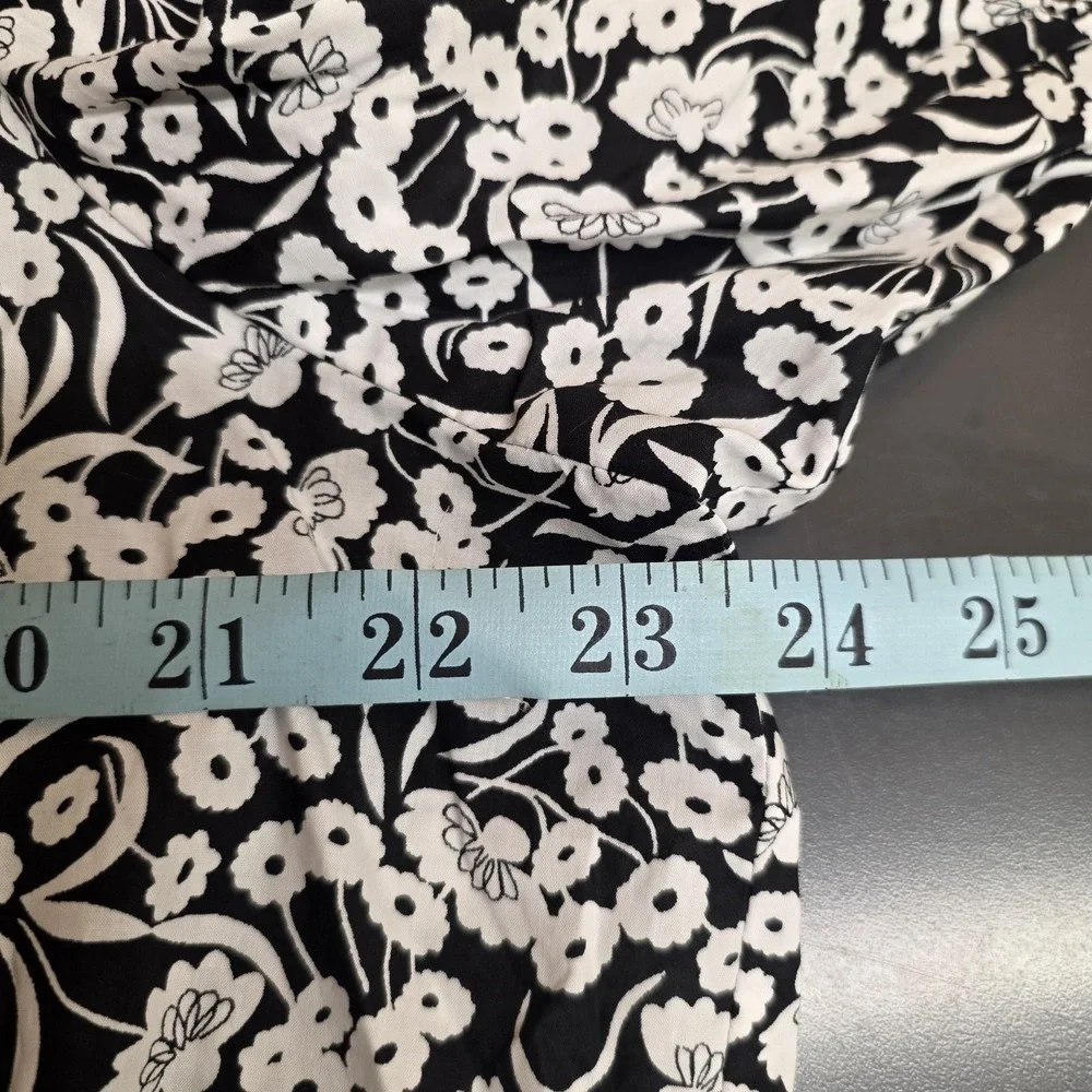 Boden Blouse Women 14 Black White Floral High Neck Puff Sleeve Cotton Spring